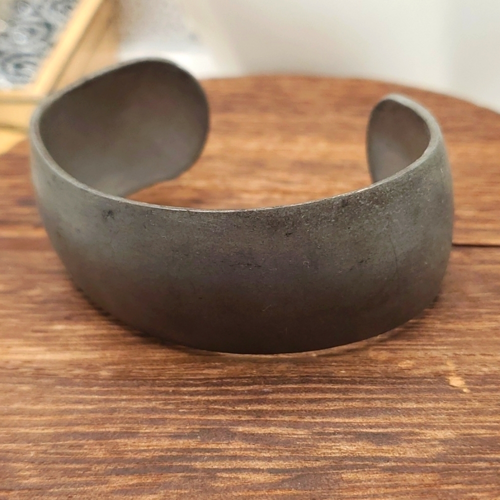 B2422 Leonard genuine pewter brutalist cuff bracelet antique